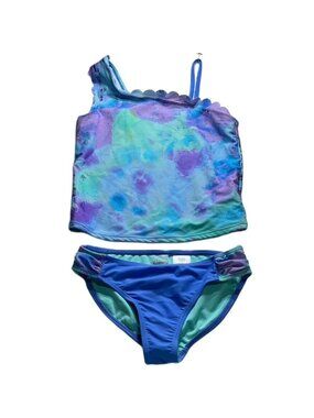 Girls Two-Piece Mermaid Print Tankini Swimsuit Size 10 Blue & Multicolor